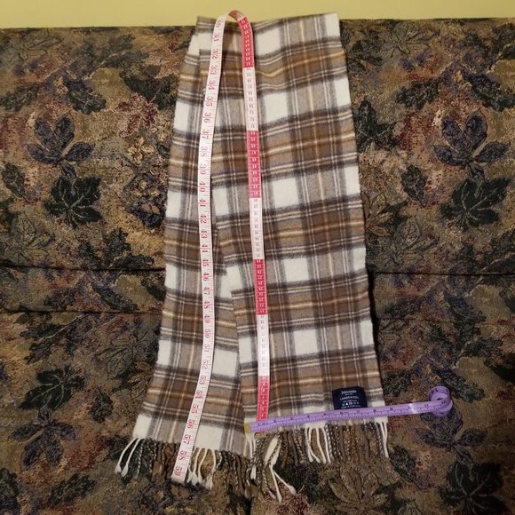 SOLD COPY-Plaid, lambs wool scarf, soft, browns, vintage 80s, Johnstons of Elgin - Picture 4 of 4